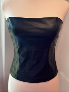 Heartloom Black Faux Leather Strapless Tube Top Corset Style Size Medium